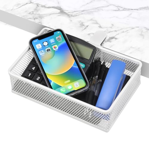 Under Desk Drawer Organizer - Clamp-On Above or Below Desk Mesh Drawer for Office Accessories, Storage Tray, and Desktop Organizer (White - Small) - style: White - Small