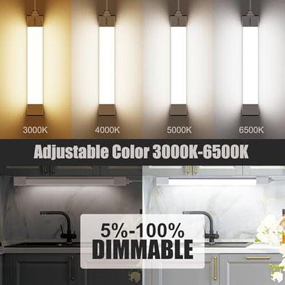 LED Tube Light Fixture with Plug Under Cabinet Lighting Dimming and Color With Remote wireless wall switch 16 inch 15W 1500LM 3000-6500K adjustable LED Tube Light Fixture for Cabinet Closet Office - size: 16 inch