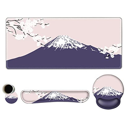 ARTSO Large Mouse Pad Set Ergonomic Keyboard Wrist Rest Support, Memory Foam Gel Wrist Pad, Non-Slip Extended Desk Mat Protector, Pink Sakura Fuji Mountain - color: Pink Sakura Fuji Mountain