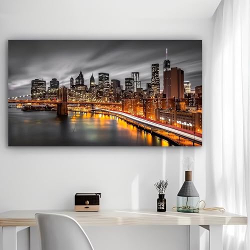 Cityscape Night Bridge Skyline Rustic Canvas Wall Art - 12x24in Unframed Poster- Home & Office Decor for Living Room, Bedroom, Kitchen & Cafe - color: Cityscape Night