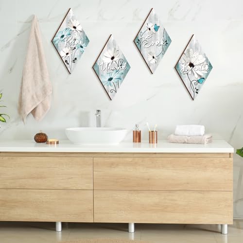 FairySandy 4 Pcs Boho Bathroom Wall Decor 11.8 x 6.69 Inch Bohemian Restroom Wall Art Bathroom Rustic Decoration Farmhouse Minimalist Relax Soak Unwind Breathe Sign for Bedroom Living Room(Tulip) - style: Tulip