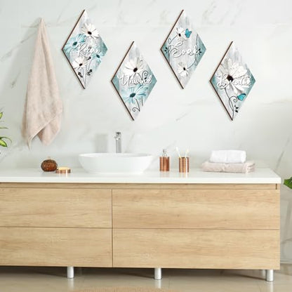 FairySandy 4 Pcs Boho Bathroom Wall Decor 11.8 x 6.69 Inch Bohemian Restroom Wall Art Bathroom Rustic Decoration Farmhouse Minimalist Relax Soak Unwind Breathe Sign for Bedroom Living Room(Tulip) - style: Tulip