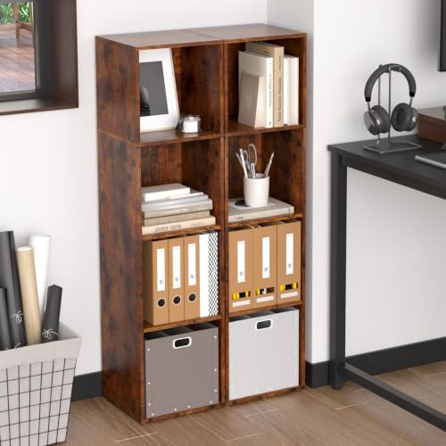 Cube Storage Organizer, 4 Cube Retro Bookshelf, Freestanding 4 Tier Open Shelf, Rustic Brown Retro Shelves for Home Office, Bedroom, Living Room, Study - color: Rustic Brown, size: 4-Cube