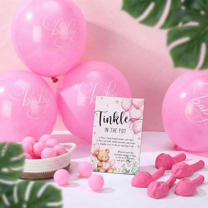 Tatuo 71 Tinkle in The Pot Baby Shower Game Sign Wooden Baby Shower Gender Reveal Party Favors 20 Table Tennis Balls 50 Balloon Latex Balloon(Bear,Pink) - color: Pink, style: Bear