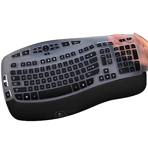 Keyboard Cover for Logitech K350 MK570 MK550 Wireless Wave Keyboard, Logitech MK570 MK550 Ergonomic Wave Keyboard, Ultra Thin Silicone Keyboard Skin, K350 K570 K550 Protective Accessories -Black - color: Black