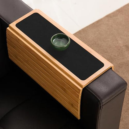 GEHE Couch Arm Tray Table, Flexible/Foldable Sofa Armrest Tray, Couch Armrest Table Cup Holder Great for Drinks Snacks Remote Control, Portable Side Table and Anti-Slip Bottom - color: Natural Bamboo