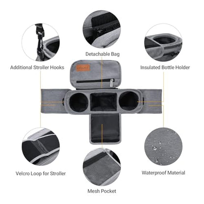 Momcozy Universal Stroller Organizer with Insulated Cup Holder Detachable Phone Bag & Shoulder Strap, Fits for Stroller Like Uppababy, Baby Jogger, Britax, BOB, Umbrella and Pet Stroller - color: Grey
