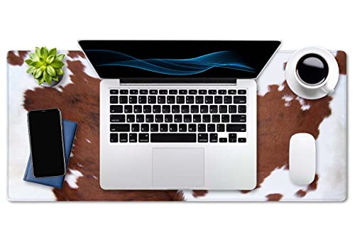 SSOIU Extended Mouse Pad, XXL Gaming Mouse Pads, Large Big Mousepad Laptop Computer Keyboard Mat Desk Pad with Non-Slip Base Stitched Edge for Gaming Office, 35.5 x 15.7 inch, Brown Cowhide Print - color: Brown Cowhide Print