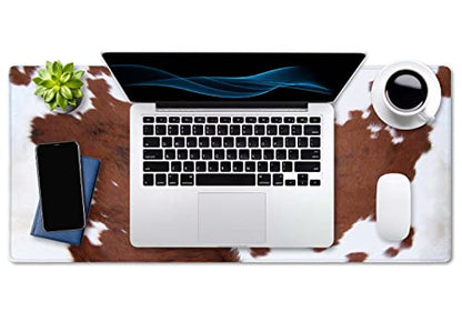 SSOIU Extended Mouse Pad, XXL Gaming Mouse Pads, Large Big Mousepad Laptop Computer Keyboard Mat Desk Pad with Non-Slip Base Stitched Edge for Gaming Office, 35.5 x 15.7 inch, Brown Cowhide Print - color: Brown Cowhide Print