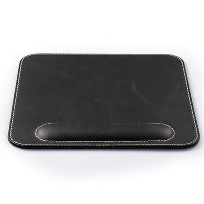 Londo Top Grain Leather Mouse Pad with Wrist Rest – Ergonomic Support, Non-Slip Base, Smooth Surface - color: Black