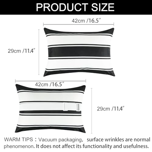 Adabana Outdoor Waterproof Pillow for Chaise Lounge Chair 2 Pack Black and White Stripe Headrest Pillow Lumbar Adjustable Strap for Beach Poolside Patio Office Patio Garden - color: White and Black Stripes
