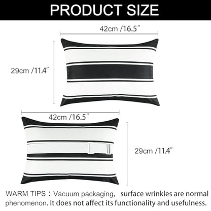 Adabana Outdoor Waterproof Pillow for Chaise Lounge Chair 2 Pack Black and White Stripe Headrest Pillow Lumbar Adjustable Strap for Beach Poolside Patio Office Patio Garden - color: White and Black Stripes