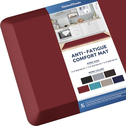 KitchenClouds Kitchen Mat Cushioned Anti Fatigue Kitchen Rug 0.8inch Water Resistant Non Slip Kitchen Rugs and Mats Standing Desk Mat Comfort Floor Mats for Kitchen Sink Office (17.3"x60",Red) - color: Red, size: 60"L x 17.3"W x 0.8"Th