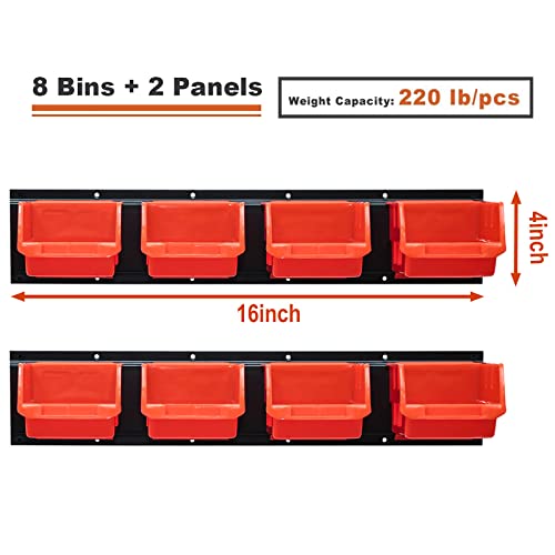 Wallmaster 8-Bin Storage Bins Garage Rack System 2-Tier Orange Tool Organizers Cube Baskets Wall Mount Organizations (Orange) - color: Orange, size: 8Bins+2Rails
