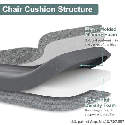 Shinnwa Kitchen Chair Cushions, Patented Design Molded Memory Foam Dining Chair Pads with Ties and Washable Cover, 17" x 16" x 2", Dark Grey - color: Dark Grey