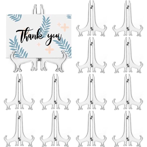 LonlyEagle 12 Pack 3 Inch Clear Plastic Easels or Stand/Plate Holders to Display Pictures or Other Items at Weddings, Plate Stands for Home Decoration, Birthdays, Tables - size: 3 inch