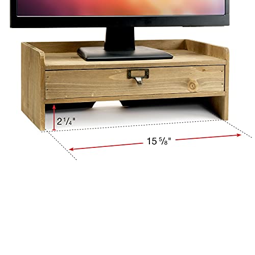 Excello Global Products Wooden Monitor Stand: Includes Drawer for Desktop Organization of Notebooks, Pens, Pencils & Office Supplies (Brown) - color: Brown