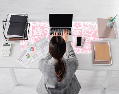 Pink Boho Desk Pad XL Large Gaming Mouse Pad Retro Hippie Boho Desk Mat with Stitched Edges, Non-Slip Rubber Base Mousepad Computer Laptop Keyboard Mouse Mat Desktop Protector Pad 31.5x11.8 in - color: Pink Hippie Boho, size: 31.5" x 11.8"