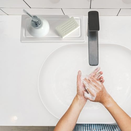 2 PCS Fast-Drying Stone Trays for Bathroom Sink & Kitchen Counter, Water Absorbing Diatomite Sink Coasters, Vanity Tray, Hand Soap Holder with Anti-Skid Pads (11" x 4.7" White) - color: 11" X 4.7" White