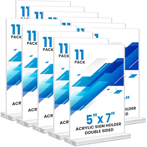 Acrylic Sign Holder 5x7, 11 Pack Clear TableTop Sign Holder-Sided, Plastic Flyer Display Holder with Vertical Base, Clear Flyer Stand Menu Table Display Holders for Restaurants Office Store Show Fair - color: Vertical 11 Pack 5x7