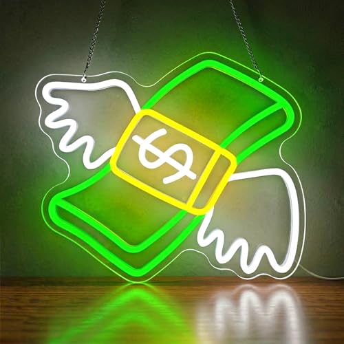 Money Neon Sign,Cash LED Neon Light with Dollar Design, Dimmable Dallar Neon Light Sign for Bedroom, Game Room, Man Cave,Party Decoration, Cool Aesthetic Room Decor - color: green-cash
