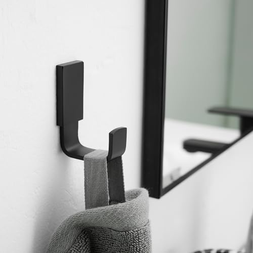 BESy Brass Clothes Hook Single Towel Hook for Bathroom Kitchen Garage Square Style Robe Hooks Coat and Hat Hook, Wall Mounted with Screws, Matte Black - color: Matte Black, size: 1 Pack