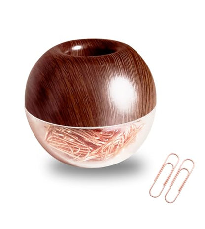 Walnut Wood Paper Clip Holder , Wooden Magnetic Paper Clip Dispenser with Rose Gold PaperClips 100pcs 28mm(1.1") Cute Office Supplies for Desk Organizer - color: Walnut