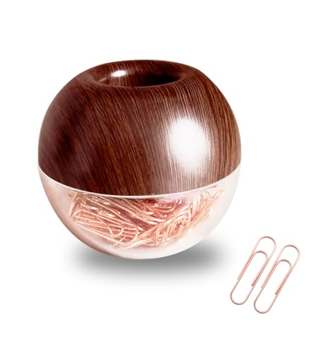Walnut Wood Paper Clip Holder , Wooden Magnetic Paper Clip Dispenser with Rose Gold PaperClips 100pcs 28mm(1.1") Cute Office Supplies for Desk Organizer - color: Walnut