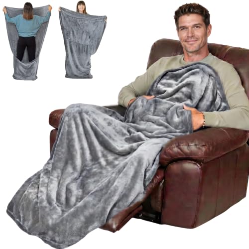 EzrAllora Fleece Lightweight Foot Pocket Blanket -Patent Pending- Gamer Gift for Men Who Have Everything - Gifts for Men Who Wants Nothing and Elderly Dads (Fleece, Silver Grey) - color: Silver Grey