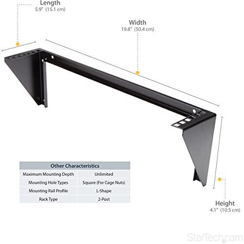 StarTech 2U Vertical Wall-Mount Rack Bracket, 19in, 125lb, TAA (RK219WALLV) - size: 2U