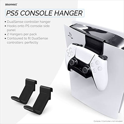 BRAINWAVZ PS5 Game Controller Console Holder Mount (2 Pack) for PS5 Dual Sense Gamepad, Hook-On Hanger Design, No Damage or Adhesive (Black) - color: White