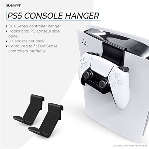 BRAINWAVZ PS5 Game Controller Console Holder Mount (2 Pack) for PS5 Dual Sense Gamepad, Hook-On Hanger Design, No Damage or Adhesive (Black) - color: White