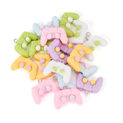 Cheriswelry 24Pcs Game Controller Charms Key Ring Pendant Charms Video Game Resin Charm 18mm 6 Colors for DIY Craft Earring Necklace Jewelry Making