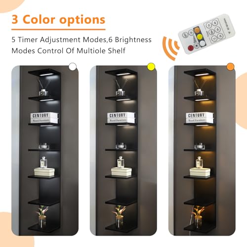 7 Tier Wall Shelves with Led Light, Lack Wall Shelf Unit, Vertical Shelf with Remonte Control,Black Shelves - color: 7 Tier Black