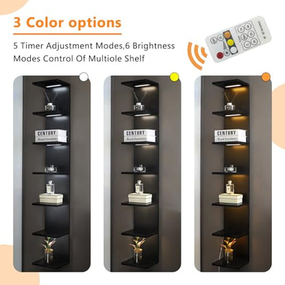 7 Tier Wall Shelves with Led Light, Lack Wall Shelf Unit, Vertical Shelf with Remonte Control,Black Shelves - color: 7 Tier Black