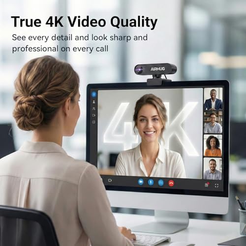AIRHUG 4K UHD USB Webcam No Mic 16MP Sony Sensor, Privacy Cover for Secure Meetings - PDAF Fast Focus, 63° Gold FOV, Auto Light Correction, Streaming Camera (No Audio) for PC/Laptop/Desktop - style: 4K Webcam Without Mic