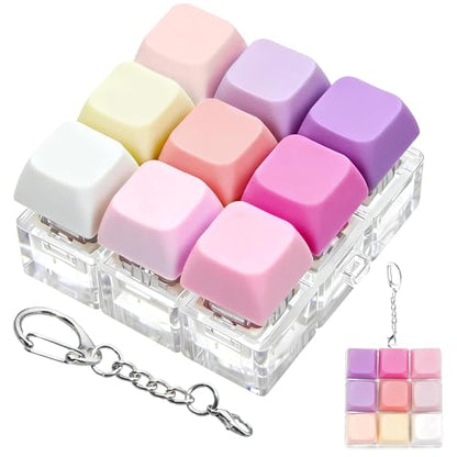 Keyboard Fidget Toy, Keyboard Keychain Fidget Toys, 9-in-1 Clicker Fidget Toy, Stress Relief Desk Decompression Button, Anxiety Relief Valentine's Day Gifts (9 Color-Purple Pink Rose) - color: 9 Color-purple Pink Rose