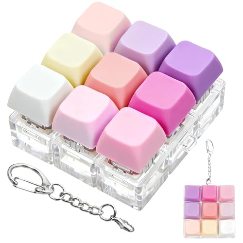 Keyboard Fidget Toy, Keyboard Keychain Fidget Toys, 9-in-1 Clicker Fidget Toy, Stress Relief Desk Decompression Button, Anxiety Relief Valentine's Day Gifts (9 Color-Purple Pink Rose) - color: 9 Color-purple Pink Rose