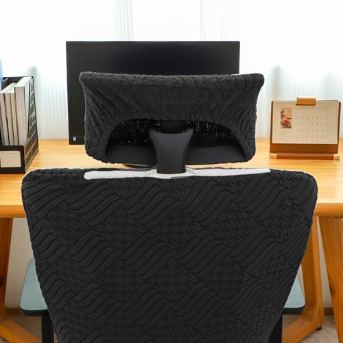 Ergonomic Office Chair Cover with Headrest Covers Black Jacquard Stretch Desk Chair and Headrest Slipcovers Washable - color: Jacqaurd L-black, size: Chair and Headrest Covers