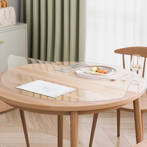 VEVOR Plastic Table Cover, 48 x 48 Inch 2.0 mm Thick Clear Round PVC Desk Mat Protector, Waterproof & Easy Cleaning Tablecloth for Office, Dresser, Dining Room, Night Stand - size: 48" (Round)