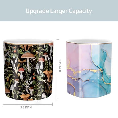 Pen Pencil Holder for Desk, Ceramic Pen Cup Cute Makeup Brush Holder, Unique Desk Multifunctional Pens Organizer for Home, Office, Mushrooms Pattern - color: Mushrooms Pattern