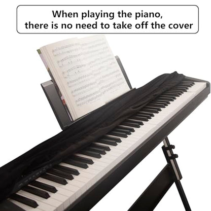 Premium Suede Digital Piano Keyboard Cover for 76-88 Keys - Dust Protection with Elastic Drawstrings & Dual Music Stand Zippers - Play Without Removing - Minimalist Pure Black