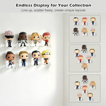 12PC Small Acrylic Wall Shelves – 2" Clear Floating Display Stand for Funko Pop, Action & Vinyl Figures, Ideal for Bedroom Living Room Office Decor - style: Adhesive-12PC