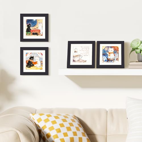 upsimples 5x5 Picture Frame, Display Pictures 4x4 with Mat or 5x5 Without, Wall Hanging Photo Frames, Black, 1 Pack - color: Black, size: 5x5
