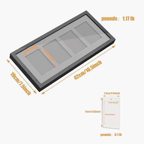4 Grids Lockable Wall Mount Display Case for Baseball/Sports Cards Collectibles UV Protected Dustproof Frame with Clear Acrylic Design, Ideal for Hockey Trading Cards (Black)