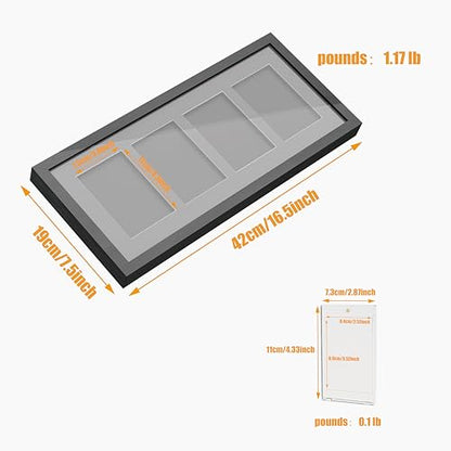 4 Grids Lockable Wall Mount Display Case for Baseball/Sports Cards Collectibles UV Protected Dustproof Frame with Clear Acrylic Design, Ideal for Hockey Trading Cards (Black)