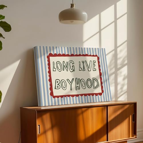 Framed Nursery Wall Art Vintage Boy Room Decor Nursery Long Live Boyhood Wall Art Red and Blue Striped Kid's Room Decor Girl & Boy Bedroom Artwork for Toddler Room Playroom, 10"x8" Ready to Hang - color: Long Live Boyhood Framed, size: 8"L x 10"W