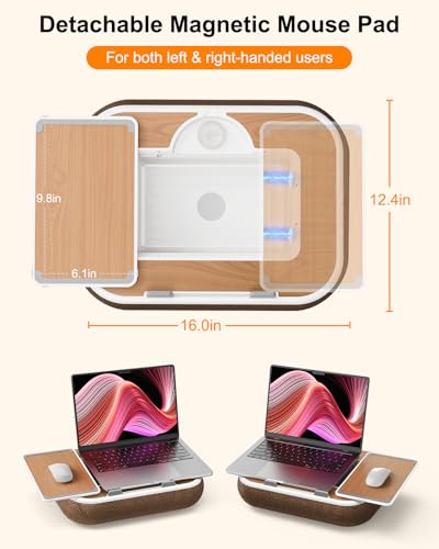 Lap Desk with Storage Cushion Washable - with Magnetic Mouse Pad, Scented Cotton Pads - Multi-Functional Lap Desk for Home Office Couch Bed -Fits Up to 15 Inch Laptop