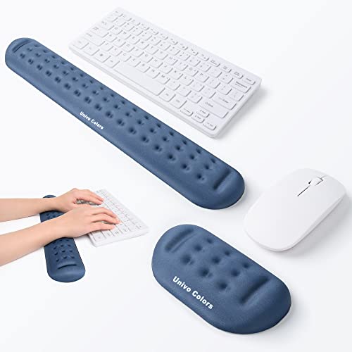 UnivoColors Navy Keyboard Wrist Support and Mouse Wrist Rest Set, Made of Memory Foam Soft Gel, Ergonomic Pad for Computer, Laptop, Mouse, Office, Gaming - color: Kw_navy, style: Wrist Rest for Keyboard & Mouse