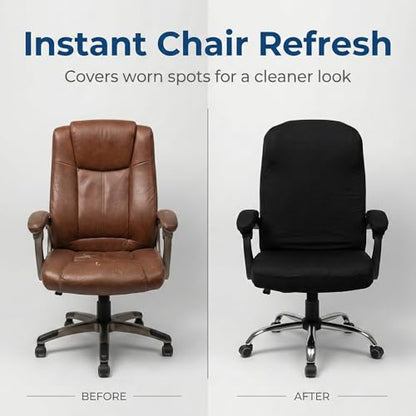 WOMACO Office Chair Covers, Stretch Computer Chair Cover with Armrest Covers, Universal Boss Chair Covers Modern Simplism Style High Back Chair Slipcover (Black, Large) - color: 1-black